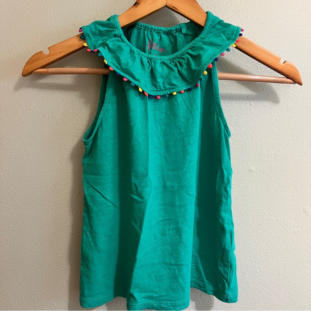Mini Boden Teal Sleeveless Top with Pom Pom Trim